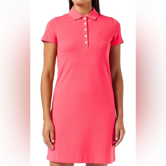 Nautica Women’s Easy Classic Short Sleeve Polo Dress Bright Coral Size Medium - Picture 4 of 9